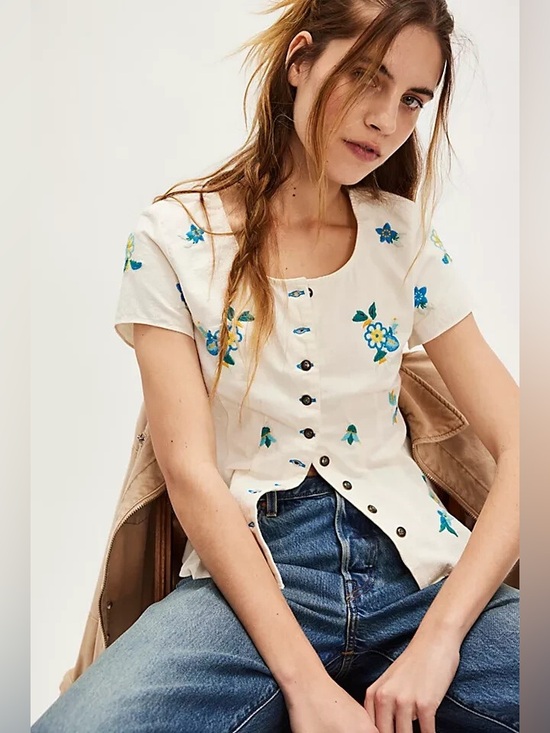 Free People Tops - free people Kelly Embroidered Blouse. NWT